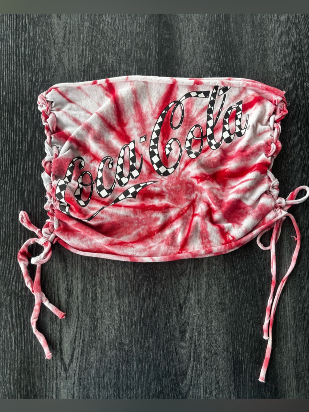 Coca-Cola Red and White Tie-Dye Ruched Tube Top